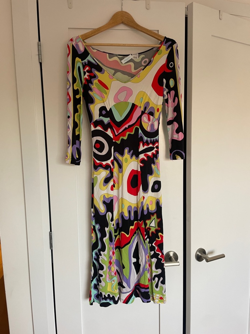 Emilio Pucci Multicolor Abstract V-Neck Long Sleeve Dress - Picture 2 of 6